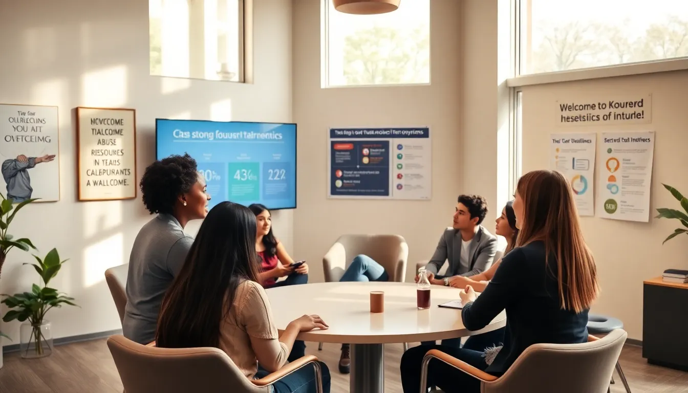 diverse professionals in a supportive rehab setting for teenagers.